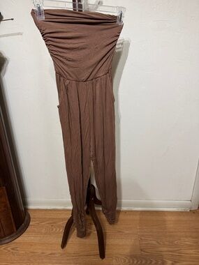 Altr’d State Brown Strapless Soft-Jersey Jumpsuit